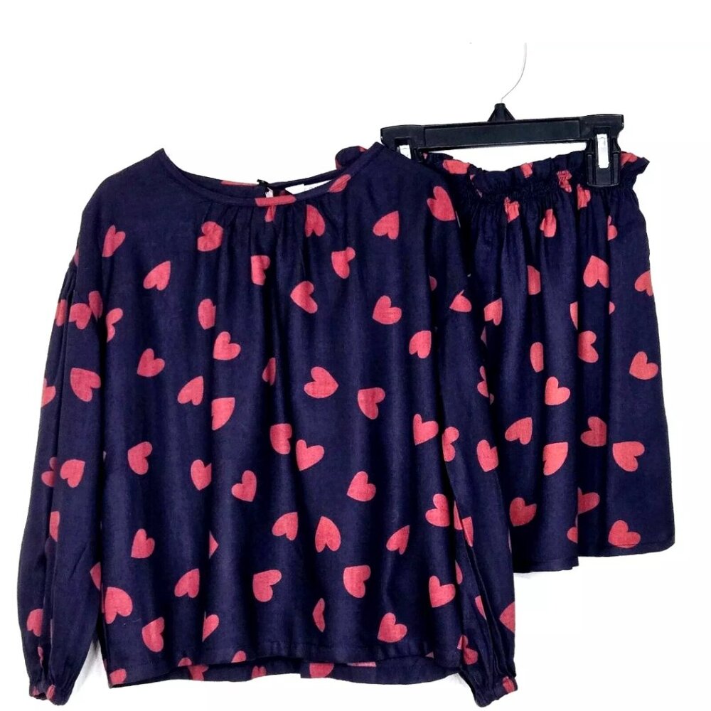 Compania Fantastica Sapphire Top + Skirt Set Girls Blue Red Hearts